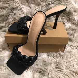 Charolette Russe Black Mule Heels, size 9
